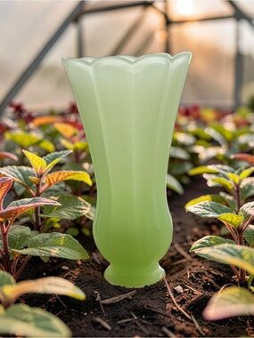 Soft Green Scalloped Glass Vase — Home Accent